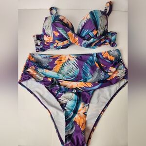 Tropical Plus Size Purple/Aqua Blue Bikini Set Size 2XL